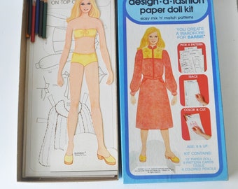 vintage 1970s Barbie Design A Fashion Paper Doll Kit / Barbie paper doll fashion kit