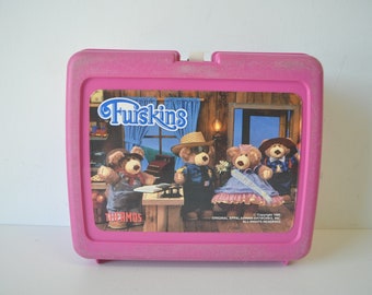Vintage Furskins Teddy BEARS Pink Plastic THERMOS Lunch BOX / back to school