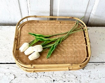 Vintage Bamboo and Wicker Rattan Woven Tray / vintage tv tray