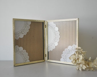 Double cadre en métal vintage ton laiton fleuri 8 x 10 cadre double en métal Hollywood Regency, décoration de mariage vintage chic cottage romantique