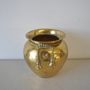 vintage Solid India Brass Mid Century planter Vase with brass rope tie trim brass planter indoor plant brass vase image 5