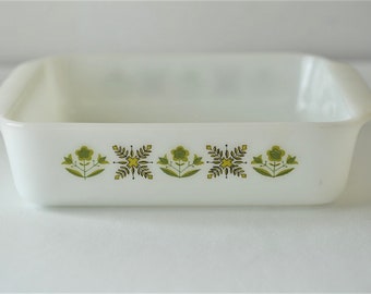Vintage Fire King Green Meadow Casserole Dish,Milk Glass Baking Pan/ vintage baking fire king oblong dish/ cake baking supply/casserole dish