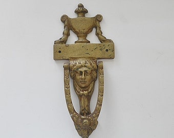 antique solid brass Greek Goddess face with Urn door knocker / early 1900s victorian solid brass door knocker