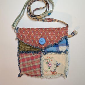 Handmade crossbody small patchwork day bag. Rolling Grannies