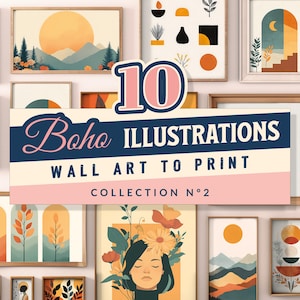 10 Boho Wall Art, Illustrations To Print, Bundle Wall Art, Vintage Gallery Set, Eclectic and Maximalist Prints, Portrait, Landscape