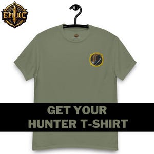 World of Warcraft unisex Classic Tee with &quot;HUNTER&quot; Minimalist Embroidered Design - Perfect for WoW Fans