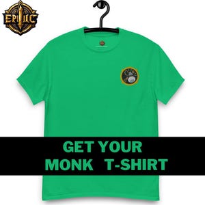 World of Warcraft unisex Classic Tee with &quot;MONK&quot; Minimalist Embroidered Design - Perfect for WoW Fans