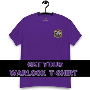 World of Warcraft unisex Classic Tee with &quot;WARLOCK&quot; Minimalist Embroidered Design - Perfect for  (WoW) Fans