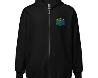 N64 Retro Design Zip-Up Hoodie – Classic Gaming Apparel