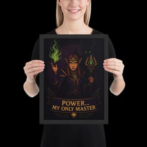 Warlock Framed Poster – WoW Warlock Wall Art, Dark Magic World of Warcraft Print, Matte Black Frame, Gamer Room Decor