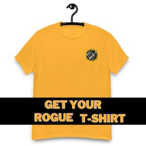 World of Warcraft unisex Classic Tee with &quot;ROGUE&quot; Minimalist Embroidered Design - Perfect for (WoW) Fans