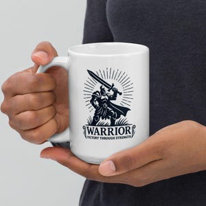 Warrior Mug – Victory Through Strength | WoW Class Coffee Cup Gift