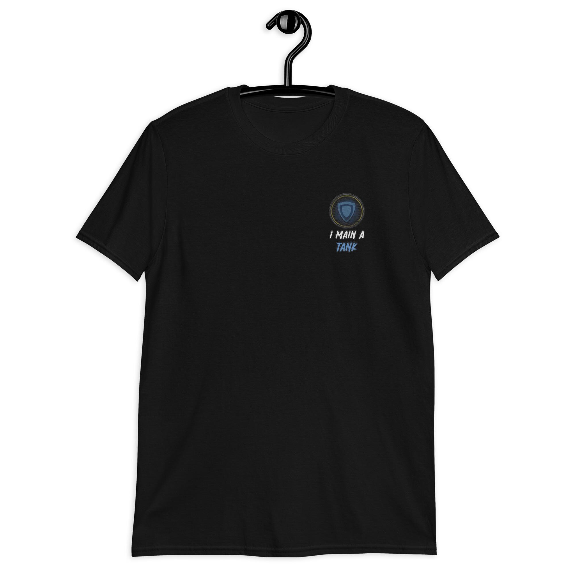 World of Warcraft Short-Sleeve Unisex T-Shirt with "I MAIN A TANK" Minimalist Embroidered Design - Perfect for WoW Fans