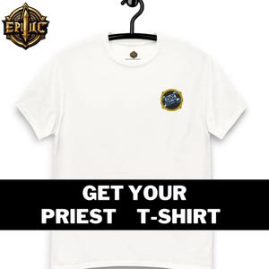 World of Warcraft unisex Classic Tee with &quot;PRIEST&quot; Minimalist Embroidered Design - Perfect for WoW Fans
