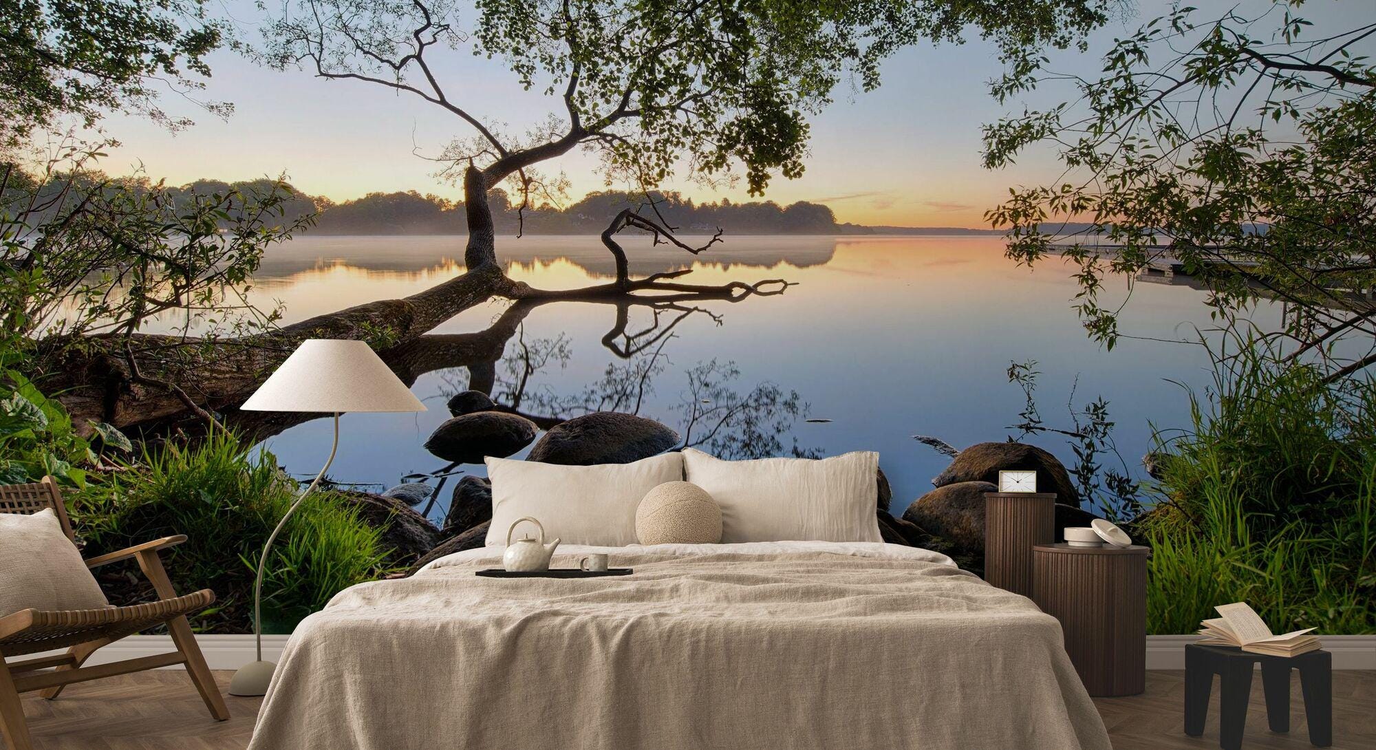 Calm Lake Nature Wallpaper Mural: Serene Landscape Peel and Stick - Etsy  Israel, image size:2000x1090