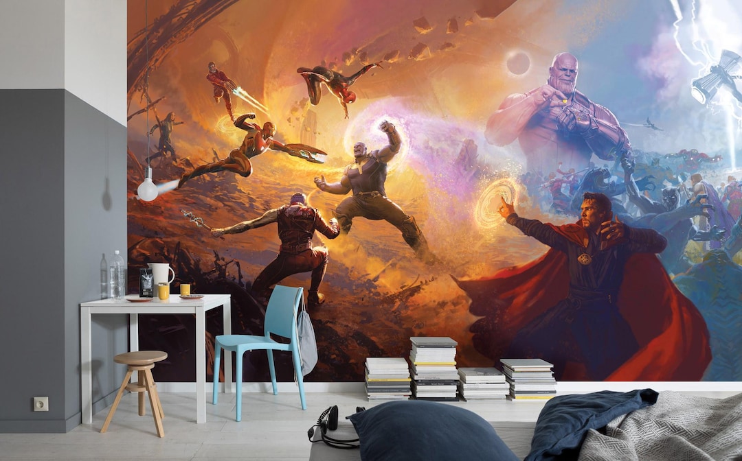 Avengers Superhero Wall Mural: Peel and Stick Boys Room Wallpaper - Etsy UK