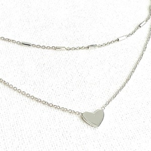 Sterling Silver Double Layer Heart Necklace: Adjustable Minimalist Jewelry