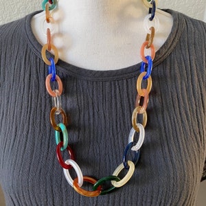 Rainbow Acrylic Link Necklace: Chunky Boho Statement Jewelry