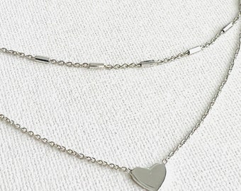 HEART NECKLACE Sterling SILVER double strand necklace   little heart necklace   tiny heart necklace   double strand heart necklace