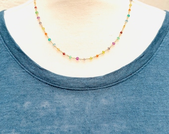 Colorful Tourmaline 14K Gold Filled Necklace: Dainty Gemstone Jewelry