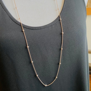 Silver and Rose Gold Necklace, Gold Plated Silver, Silver Beads Long Necklace, 925 silver Long Thin necklace, Long Dainty Necklace