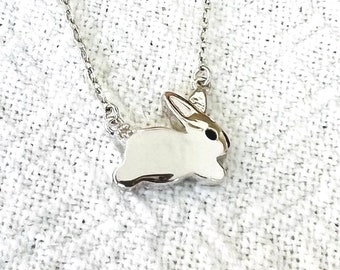 Dainty Bunny Necklace: Rhodium Plated Sterling Silver Rabbit Easter Pendant