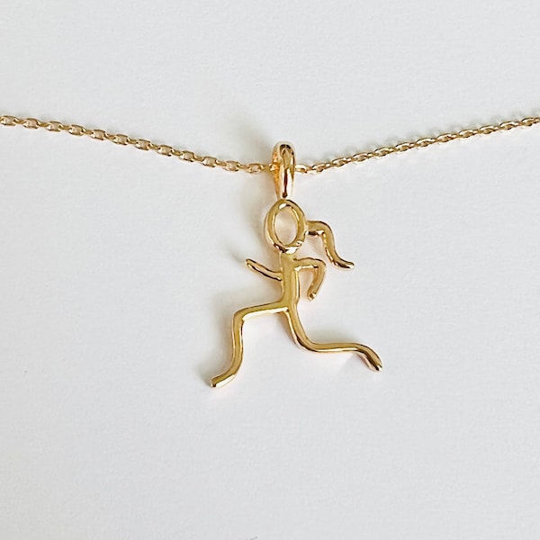 GOLD Plated Sterling Silver RUNNER necklace . MARATHON necklace . runner . running necklace . marathon gift . running . 925 Sterling silver