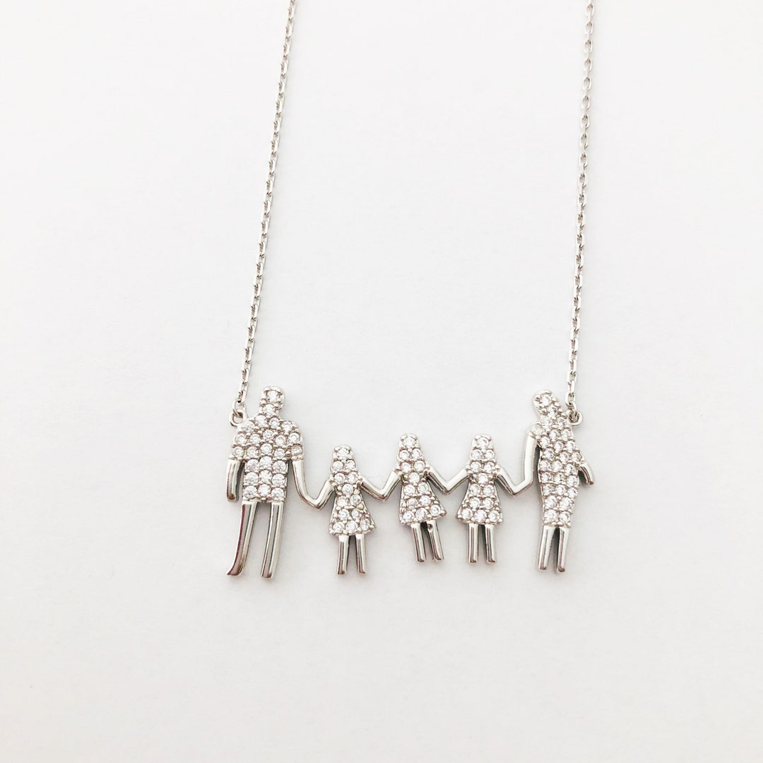 Sterling Silver Family Necklace: Three Daughters, Cubic Zirconia ...