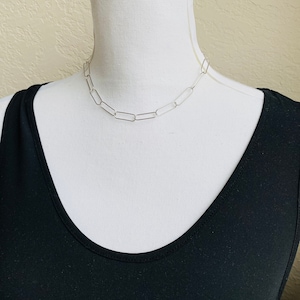 Sterling Silver Paperclip Chain Necklace: 16 inch Choker
