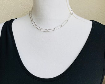 Sterling Silver PAPERCLIP NECKLACE cable necklace  choker short necklace .925 silver