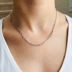 Sterling Silver Paperclip Chain Necklace - Rhodium Plated Link Choker