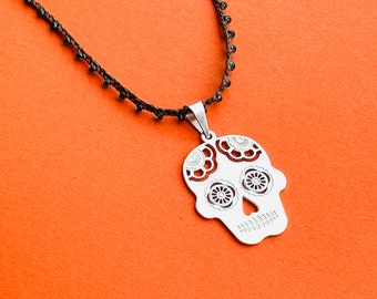 Catrina Sterling Silber Sugar Skull Halskette: Dia de Muertos Schmuck