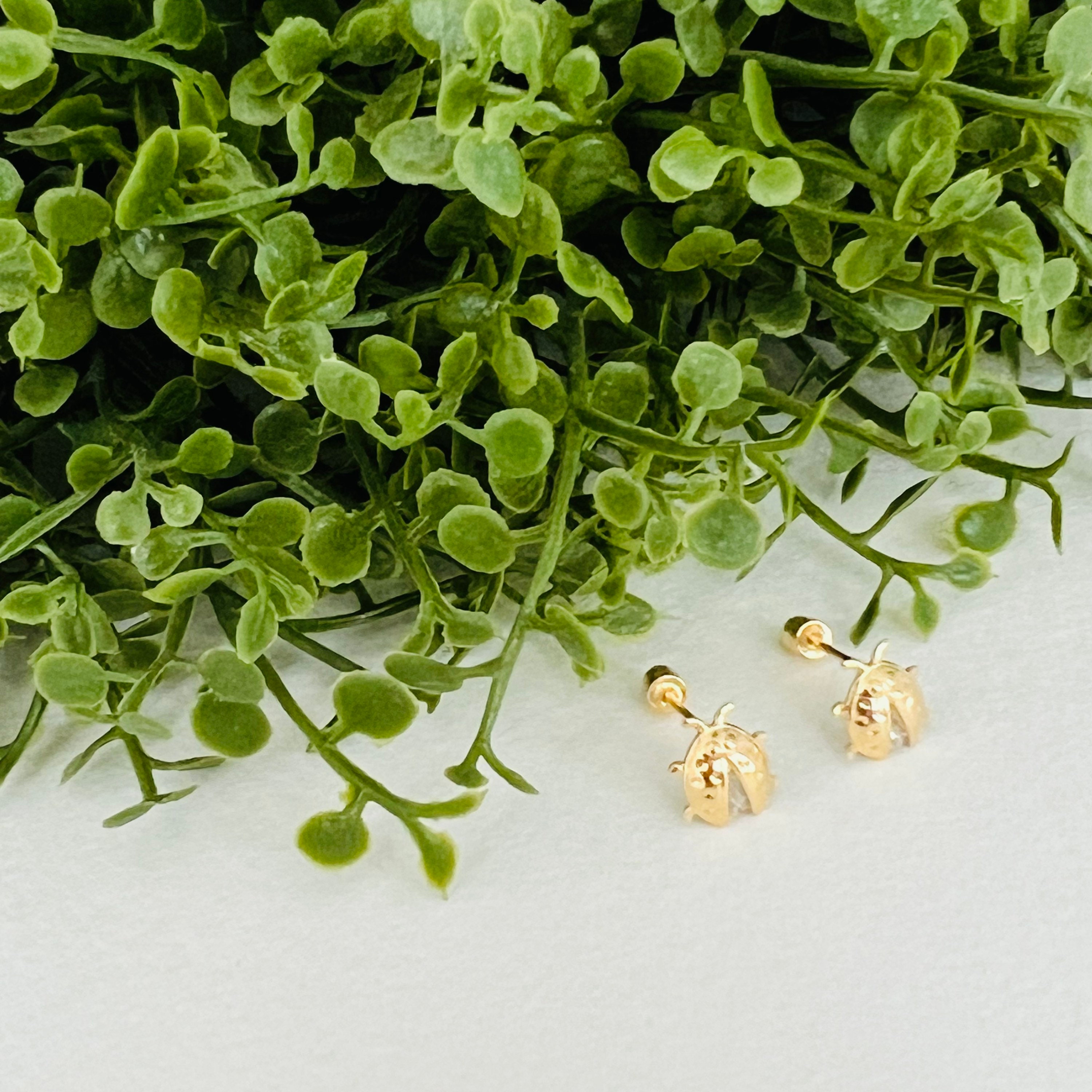 Sapphire Vegetal Fauna Ladybug Stud Earrings