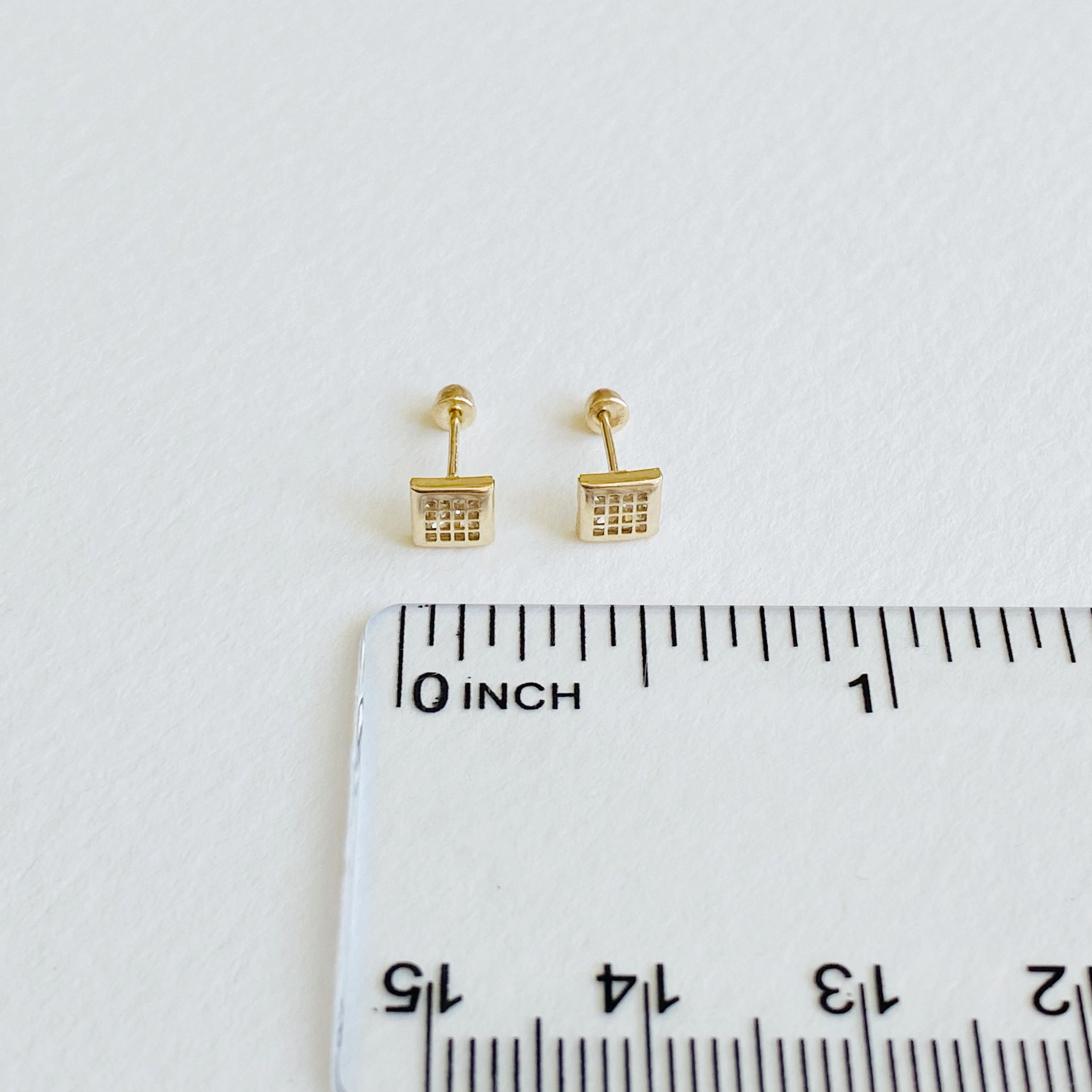 4mm SQUARE STUD EARRINGS . 10K Gold With Cubic Zirconia . Etsy