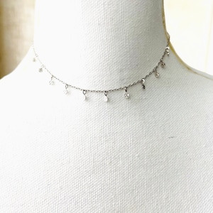 Sterling Silver Confetti Choker: Rhodium Plated Disc Necklace (12-14&quot;)