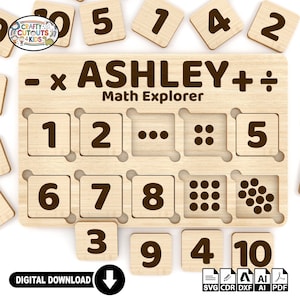 Gepersonaliseerde Math Explorer Montessori lasergesneden bestanden, nummer- en telbord, educatief speelgoed voor peuters, digitale download, 297 x 191,5 mm