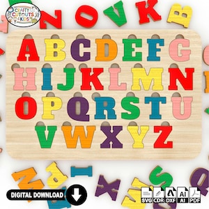 Montessori-alfabet puzzelbord, lasergesneden bestanden voor educatief houten speelgoed, houten alfabetset, 300 x 200 mm leermiddel voor kinderen