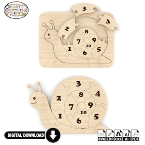 Schneckenzahlen Puzzle Laser geschnitten SVG-Dateien, Montessori Holzspielzeug für Kinder, Mathe-Spiel für Vorschule, Baby-Geschenk für frühe Bildung