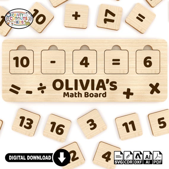 Personalized Montessori Math Board, Laser Cut Files for Educational Wooden Toy, Wooden Numbers and Operations Set, Learning Tool for Kids