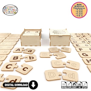 Montessori Alphabet Matching Puzzles, Holzalphabet-Puzzles für Frühbildung inklusive Box mit Deckel Laser Cut SVG-Dateien für die Bildung