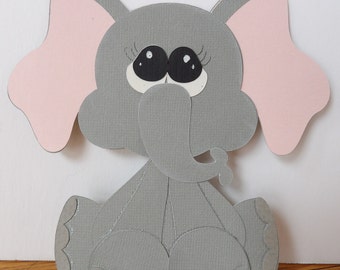 Handmade Premade Scrapbook page Embellishment , Baby Elephant 5" Baby Shower decoration ALL Paper pieced
