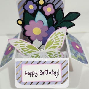 Handmade Greeting Card pop up box card Exploding 3D  Flowers Happy Birthday Day! Butterfly Personalized message on the back