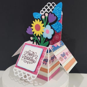Handmade 3D Flower / Butterfly Pop-Up Card Personalized Happy Birthday