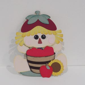 Ragazza che raccoglie le mele Cesto autunnale di mele Abbellimento per album di ritagli Titolo Carta realizzata da HoffmannDesigns4U