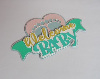 Welcome Baby Scrapbook embellishment title Heart & Feet by HoffmannDesigns4U