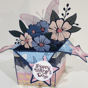 Handmade Greeting Card pop up box card Exploding 3D Flowers Happy Mothers Day! Personalized message on the back
