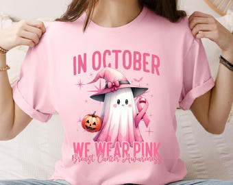 Breast Cancer Awareness Ghost Tee: We Wear Pink Halloween Shirt