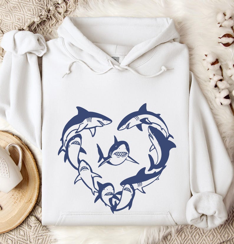 Shark Heart Shaped Sea Animal Hoodie ,Cute Shark Hoodie for Kids & Adults Unique Gift for Ocean Lovers Pet Enthusiasts bild 2
