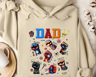 Super Hero Dad Sweatshirt, Fearless ,Devoted Dad Hoodie, Father's Day Gift Sweater for Dad, Cool Superhero Dad Hoodie