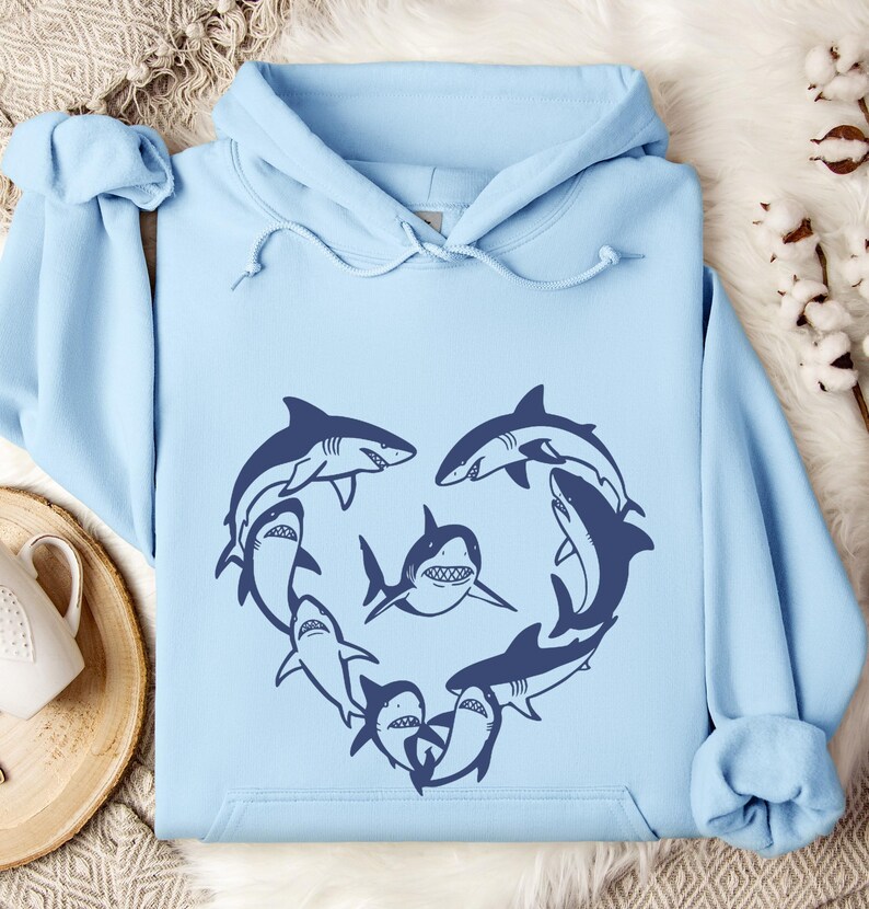 Shark Heart Shaped Sea Animal Hoodie ,Cute Shark Hoodie for Kids & Adults Unique Gift for Ocean Lovers Pet Enthusiasts bild 3